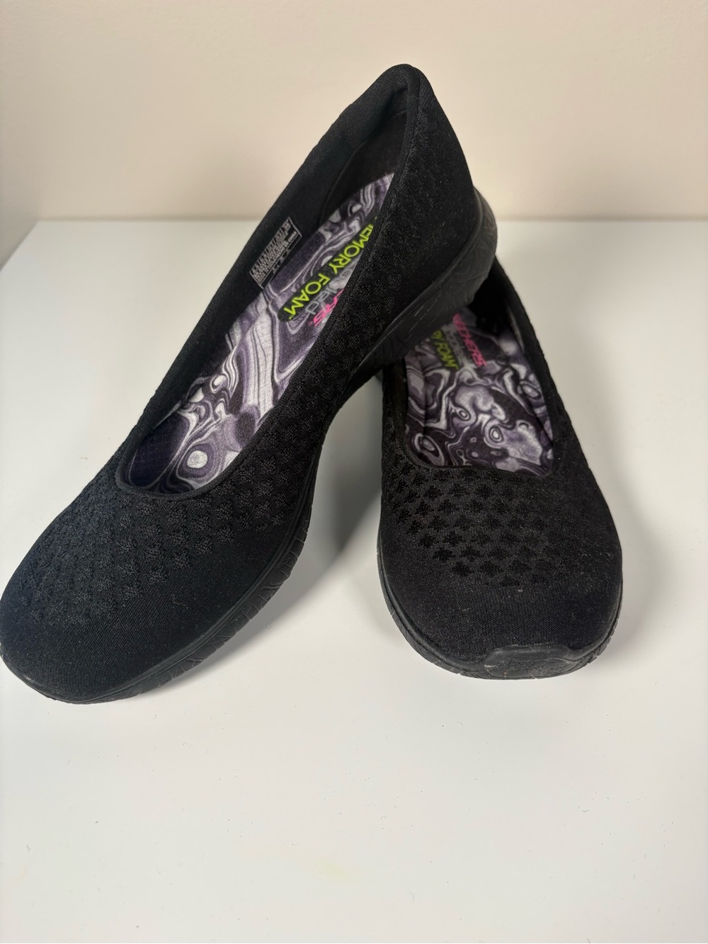 Skechers Slip-On Black Knit Comfort Flats